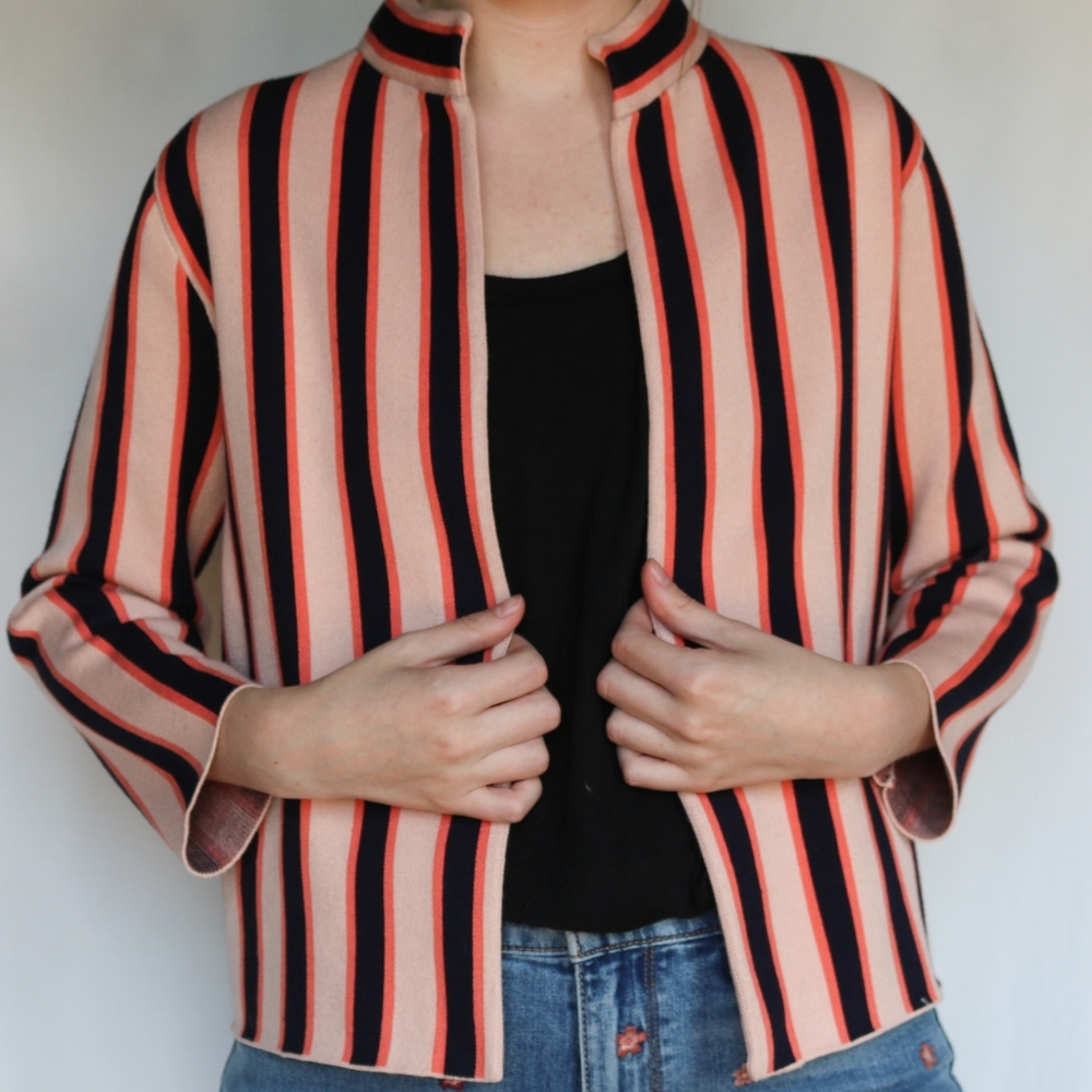 Ann Taylor Pink Striped Cropped Knit Jacket